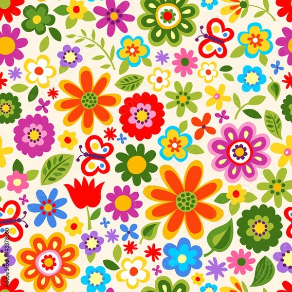 Fototapeta seamless retro flower pattern