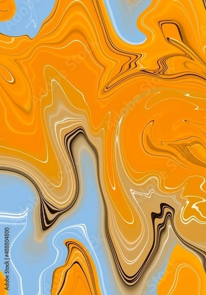 Fototapeta Multicolored abstract image. Mixing paint. Desktop wallpaper.  Orange and blue