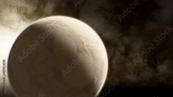 Fototapeta planet suitable for colonization, earth-like planet in far space, planets background 3d render