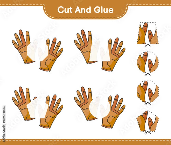 Fototapeta Cut and glue, cut parts of Golf Gloves and glue them. Educational children game, printable worksheet, vector illustration