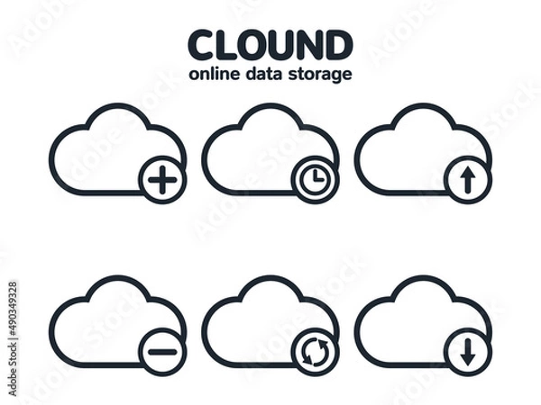 Fototapeta Icon set of a Cloud with Various symbols beside.