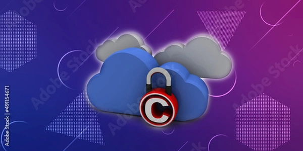 Fototapeta 
3d illustration copyright symbol lock with cloud computing