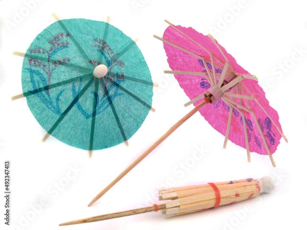 Fototapeta Photo of umbrellas symbolizing vacation, leisure, beach life in the pandemic.