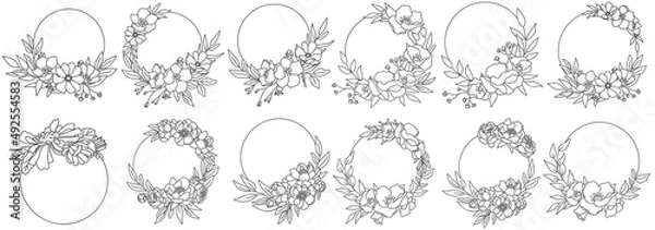 Fototapeta Big bundle of floral frames. Vector hand drawn monogram