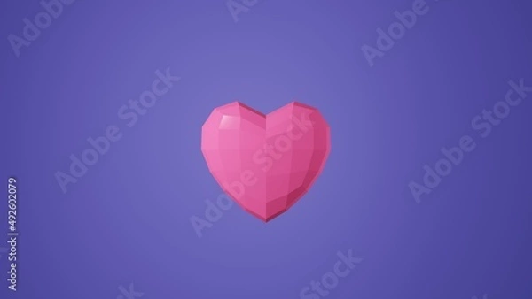 Fototapeta 3D rendering of low poly pink heart on blue background.