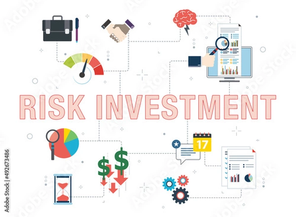 Fototapeta Investment, risk, performance, business, finance and opportunity icons. Concepts of measuring success, smart investment, risk investment and investment document.