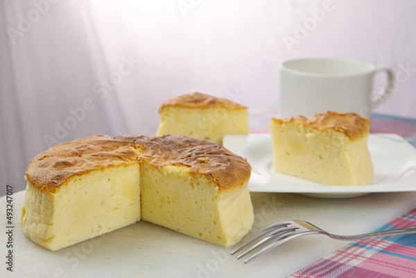 Fototapeta sliced Japanese cheesecake for eat 