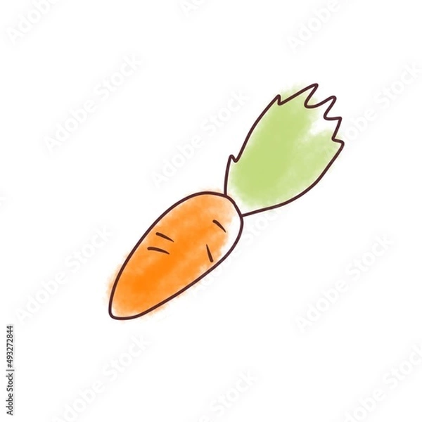 Fototapeta Cute carrot doodle illustration. Easter icon set. Colorful collection on White background. 