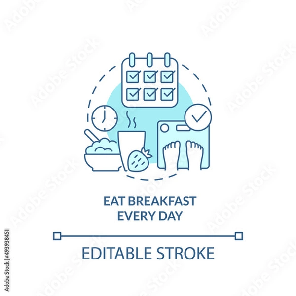 Fototapeta Eat breakfast every day turquoise concept icon. Maintaining weight after diet abstract idea thin line illustration. Isolated outline drawing. Editable stroke. Arial, Myriad Pro-Bold fonts used