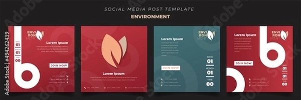 Fototapeta Social media post template in square with red and green background for environment design