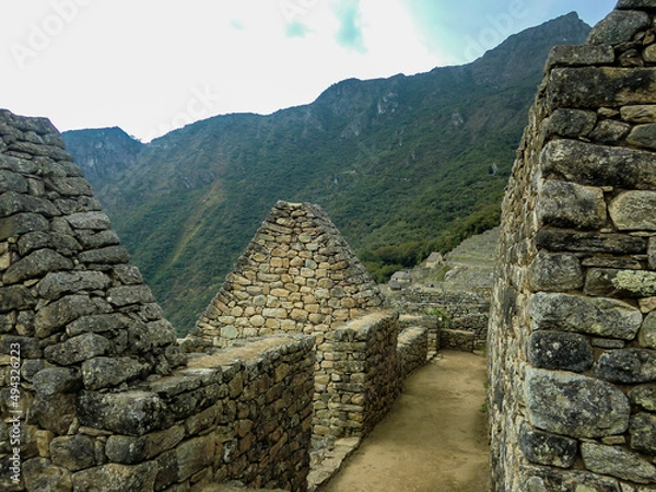 Fototapeta Carved stone structures from the Inca Empire at Machu Picchu - Cusco (Cuzco), Peru.