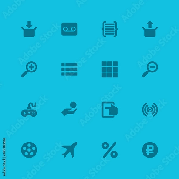 Fototapeta Travel and entertainment vector line icon. Tourist flights and calculation financial possibilities for percentage. Active rest and pastime for online games. Analysis best places for fun camping.