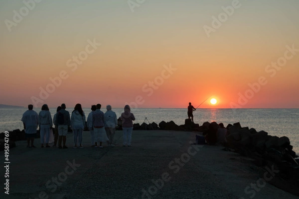 Fototapeta Beautiful Sunrise in Pomorie, Bulgaria. Black sea  