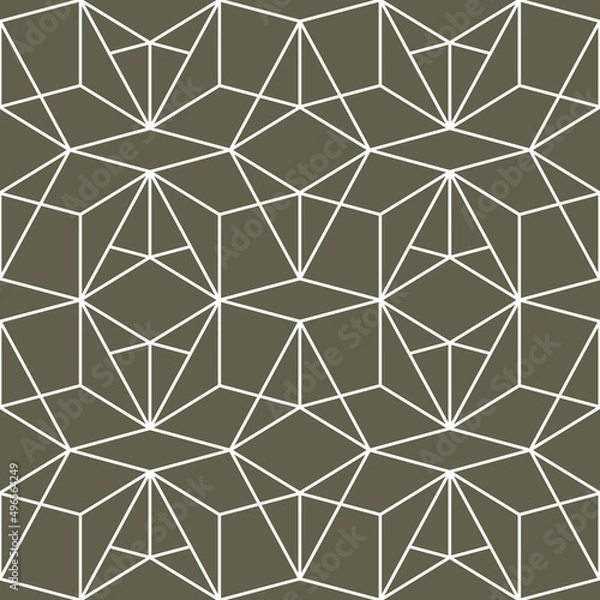 Fototapeta 3d effect abstract cube shapes line art in a repeating pattern in white outlines on a light brown background, geometric vector illustration