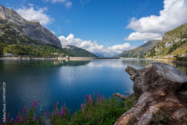 Fototapeta View of Lago Fedaia and Marmolada. Dolomites.