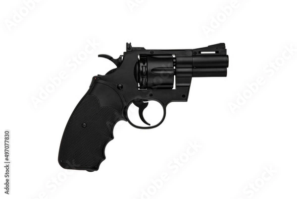 Fototapeta Air gun. Modern pneumatic weapon for air soft, sports and entertainment. A dummy, a copy of a real pistol revolver. Isolate on a white back.