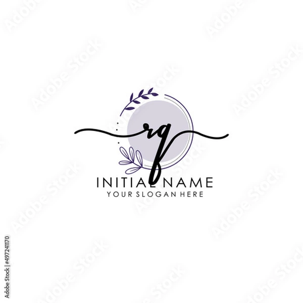 Fototapeta RQ Luxury initial handwriting logo with flower template, logo for beauty, fashion, wedding, photography