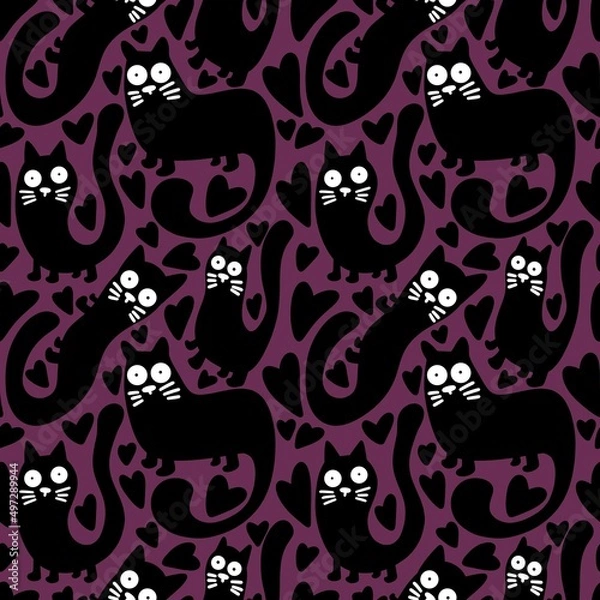 Fototapeta Animals seamless cats pattern for fabrics and textiles and packaging and gifts and cards and linens and kids