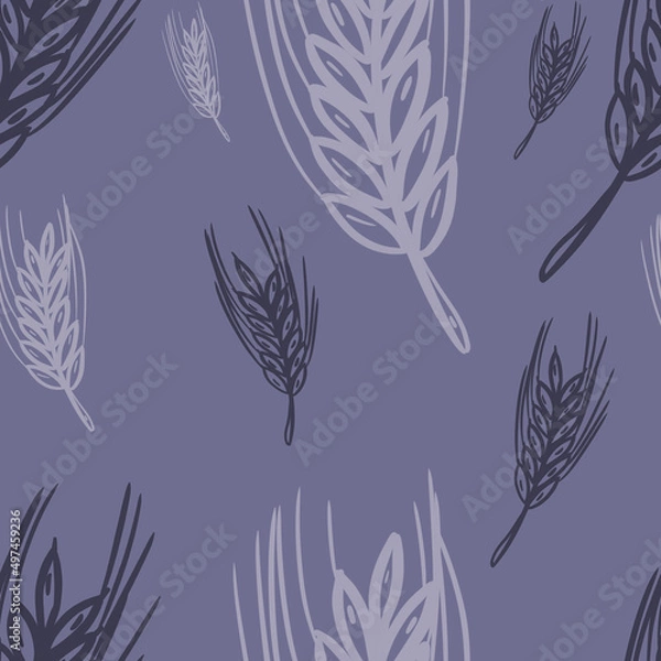 Fototapeta seamless pattern with wheat plants on brown background toned blue Traditional print, bakery design, packaging wallpaper	