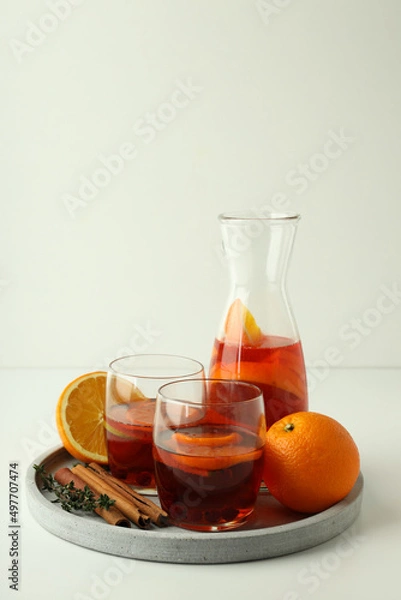 Fototapeta Concept of drink with Sangria on white table