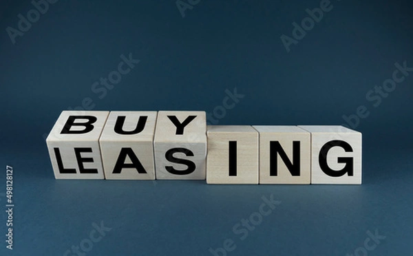 Fototapeta Leasing vs buy. Cubes form the choice words leasing or buying.