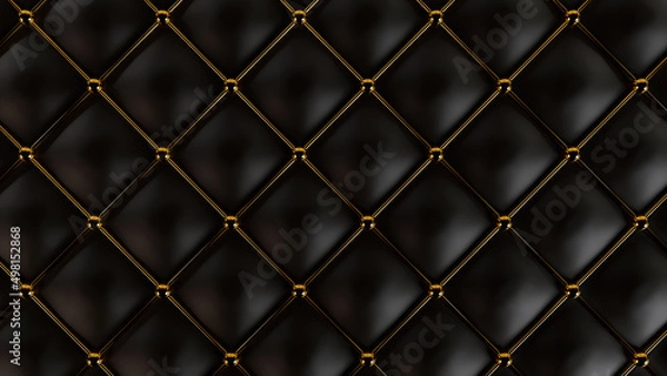 Obraz Black leather pattern with golden line and spheres