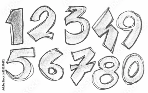 Fototapeta Set hand written numbers isolated on white