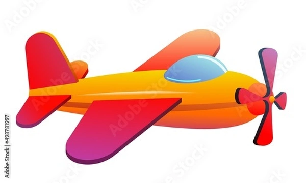 Fototapeta Airplane flying in sky. Cartoon style illustration. Cute childish. Isolated on white background. Vector