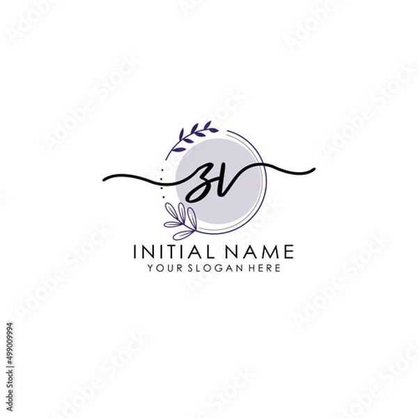 Fototapeta ZV Luxury initial handwriting logo with flower template, logo for beauty, fashion, wedding, photography