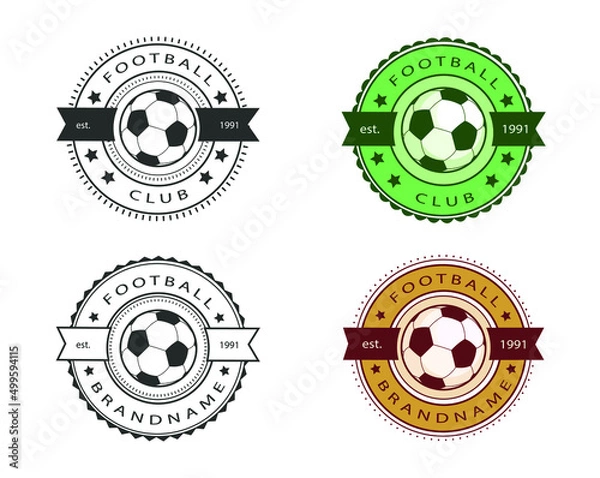 Fototapeta Set of football, soccer logo, label or emblem for a club. Traditional, old school, round. 