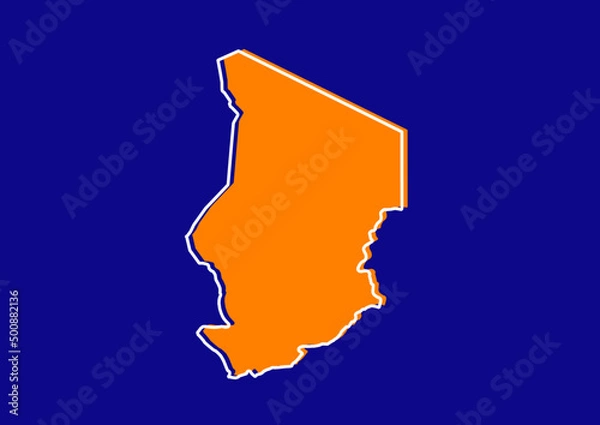 Fototapeta Outline map of Chad, stylized concept map of Chad. Orange map on blue background.