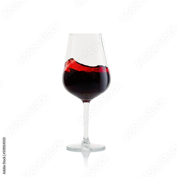 Fototapeta Tasty Red Wine with splash in glass isolated on white background.