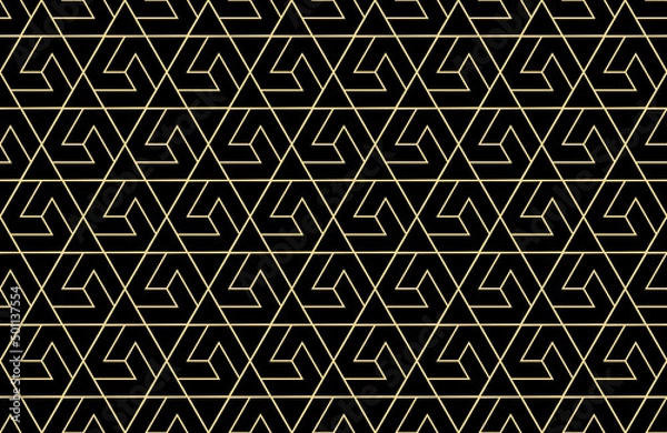 Fototapeta The geometric pattern with lines. Seamless vector background. Gold and black texture. Graphic modern pattern. Simple lattice graphic design