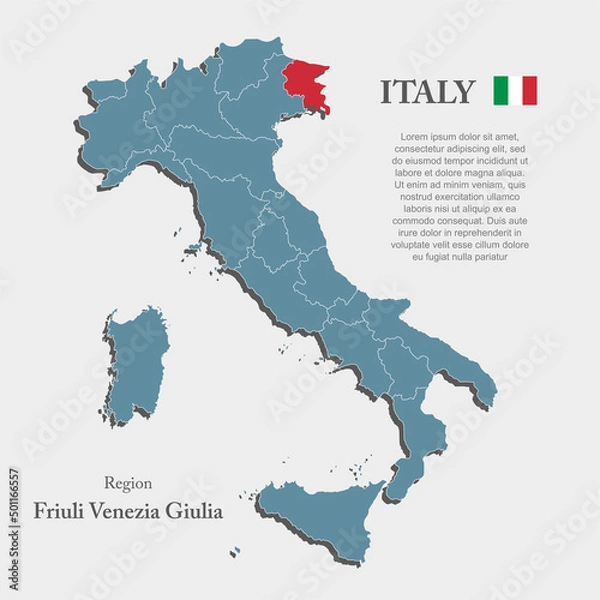 Fototapeta Vector map country Italy and Friuli Venezia Giulia