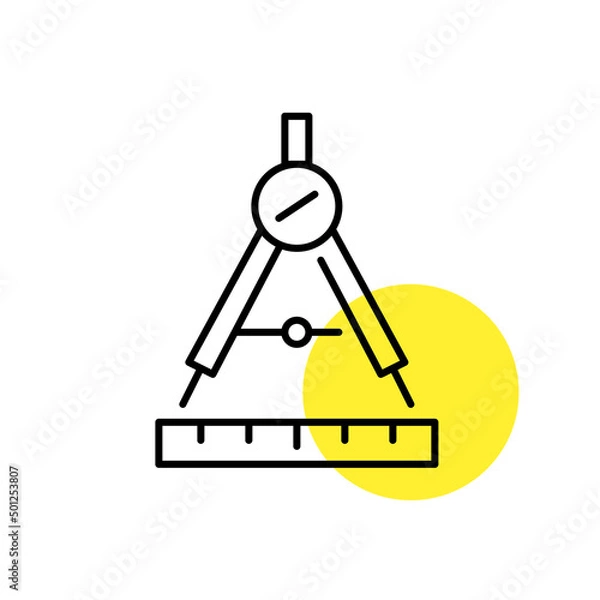 Fototapeta Compass tool and a ruler. Pixel perfect, editable stroke line art icon