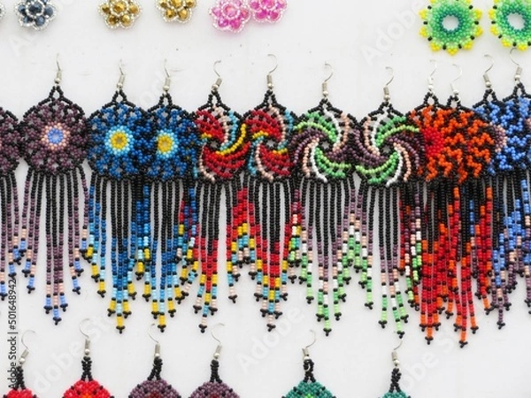 Fototapeta traditional mexican huichol jewelry earings 