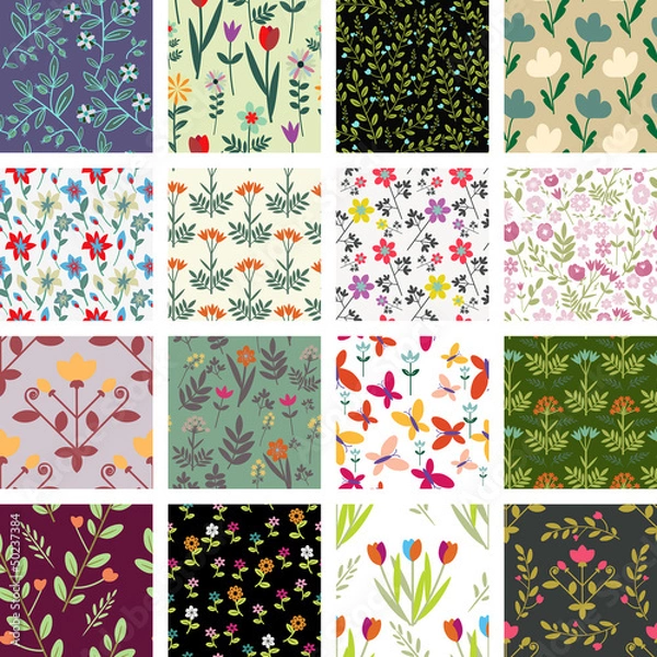 Fototapeta Seamless floral pattern collection