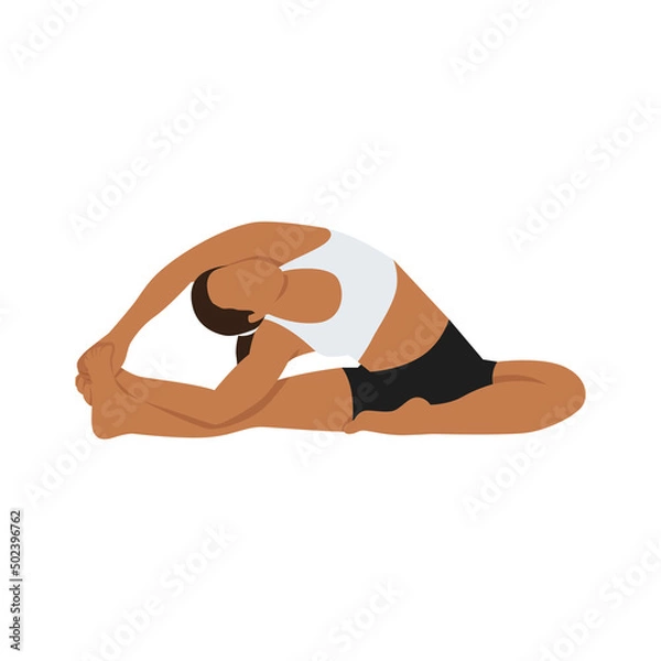 Fototapeta Woman doing revolved head to knee pose parivrtta janu sirsasana exercise. Flat vector illustration isolated on white background