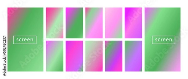 Fototapeta Mobile screen lock display collection of colorful backgrounds in trendy neon colors. Modern screen vector design for mobile app. Soft color abstract pastel holographic gradients. Swatches for design