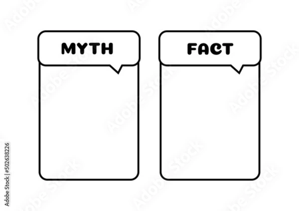 Fototapeta Myth and fact check list vector set. True or fiction infographic badge blank isolated on white background. Flat design simple black and white bad and good news template illustration.