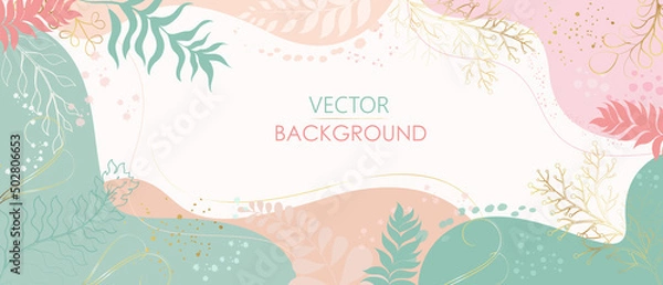 Fototapeta Vector background with golden plants and twigs. Modern background.