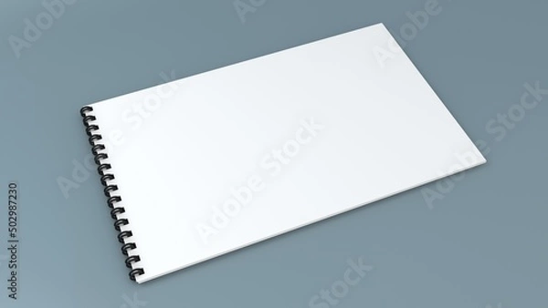 Fototapeta Mockup blank paper notebook or notepad on grey background, 3d rendering.