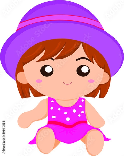 Obraz little girl wearing swimsuit and beach hat