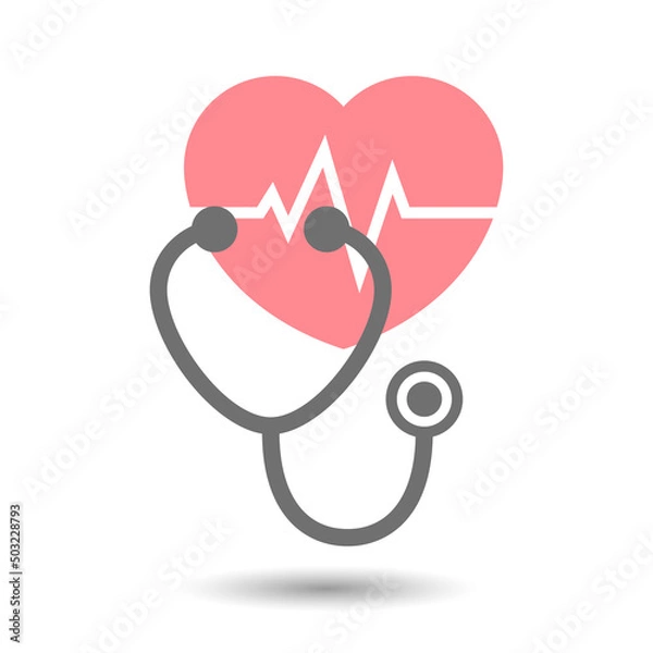 Fototapeta Healthcare and medical concept with stethoscope and heartbeat icons isolated on white background