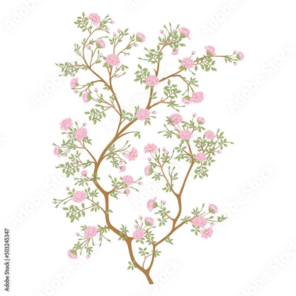 Fototapeta Camellia blossom tree Clip art, element for design Vector illustration. In botanical style