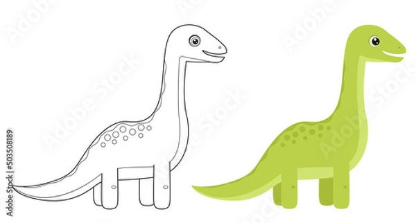 Fototapeta Coloring page outline of cute Brontosaurus. Cartoon vector dinosaur. Simple flat illustration. Coloring book for children.