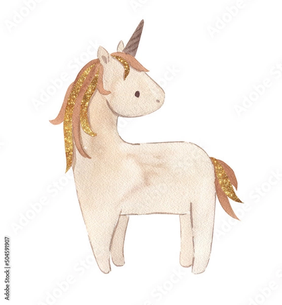 Fototapeta Watercolor unicorn illustration for kids