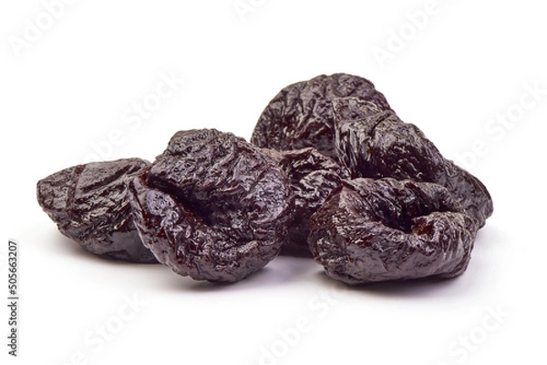 Fototapeta Prunes, close-up, isolated on white background.