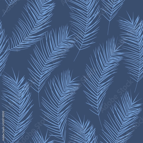 Fototapeta Tropical pattern, palm leaves seamless vector background. Exotic plant jungle print. Leaves of palm tree.