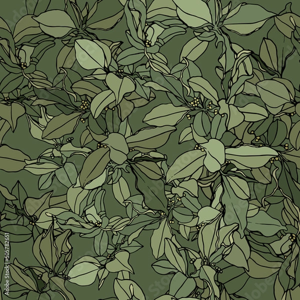 Fototapeta Vintage green pattern with leaves